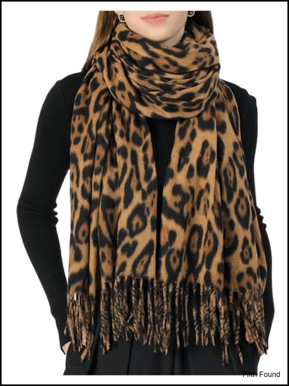 Leopard Print Fringe Blanket Scarf Soft Warm Wrap Shawl Women